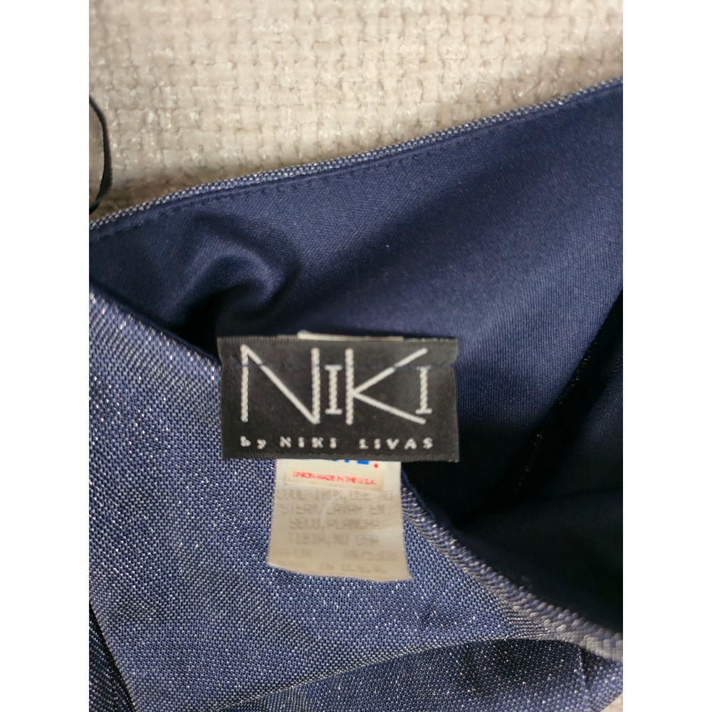 Niki Livas Vintage‎ One Shoulder Metallic Cutout Gown Shimmery Blue Sz 10 - Picture 10 of 11